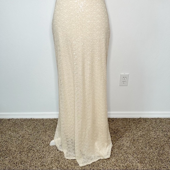 Bill Levkoff Ivory Sequined Evening Formal Maxi Dress Gown Size 2 scoop Back - Picture 5 of 12